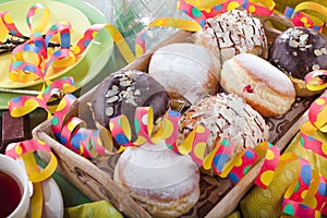 German donuts - krapfen or berliner - filled with jam for carnival.