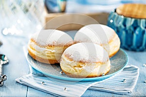 German donuts - krapfen or berliner - filled with jam for carnival.