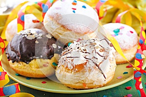 German donuts - krapfen or berliner - filled with jam for carnival.