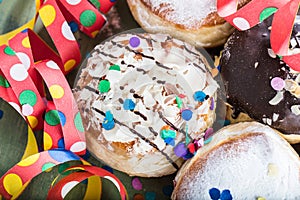 German donuts - krapfen or berliner - filled with jam for carnival.