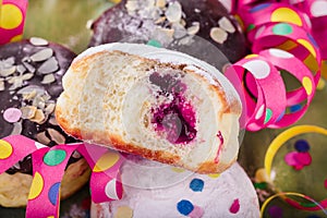 German donuts - krapfen or berliner - filled with jam for carnival.