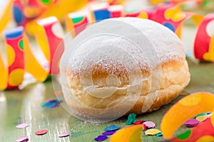 German donuts - krapfen or berliner - filled with jam for carnival.