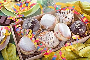 German donuts - krapfen or berliner - filled with jam for carnival.