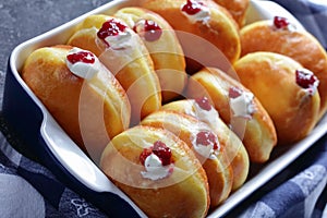 German Donuts with Raspberry Jam and cream