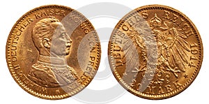 German Empire 20 Mark Wilhelm II Gold 1914 Uniform