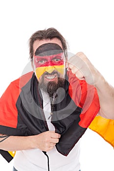 German Fan encouraging his national team, on white