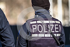 German Federal police officer woman protecting the city