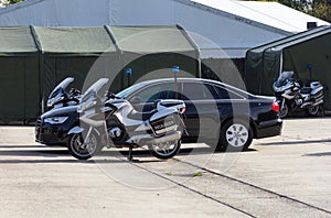 German feldjaeger, military police motorcycles and vehicles stands in formation