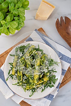 German finger shaped potato noodles with wild galic pesto