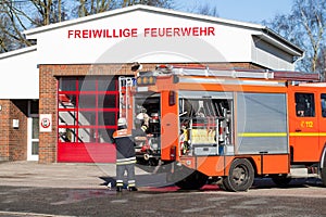 German Fire department firefighter fire truck operated