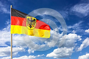 German flag. Flag of Germany Federal Republic of Germany; in German: Bundesrepublik Deutschland waving in the wind