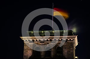 German Flag at Night on Reichstag Building in Berlin, Germany