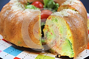 German food gugelhupf , Interesting food and fun food corn bread, filled with feta cheese, broccoli