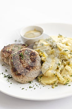 German frikadellen meatballs with creamy onion fried potatoes photo