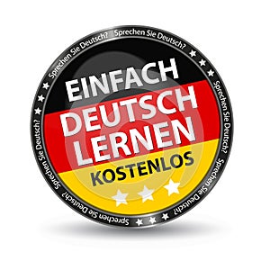 German Glossy Button Simply Learn German For Free - Vector Illustration With German Flag And Stars - Isolated On White Background