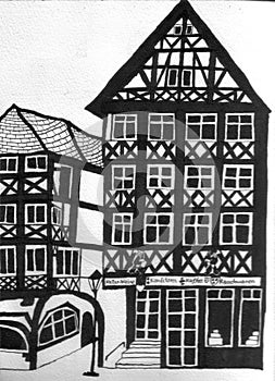 German Half Timbered Houses with a Coffee House