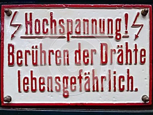 German High Voltage warning sign: 