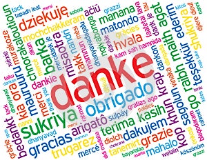 Colorful DANKE card with translations into many languages photo