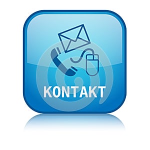 German language KONTAKT blue square vector web button with reflection