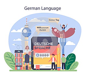 German learning concept. Language school german course. Study