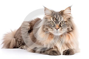 German Longhair Cat On White Background. Generative AI