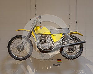 German Maico 450cc Moto-Cross Racer circa 1974 on display in the Haas Moto Museum in Dallas.
