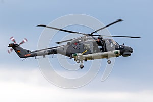 German Navy Westland Lynx marine helicopter flying from Nordholz Naval Base. Germany - June 14, 2019