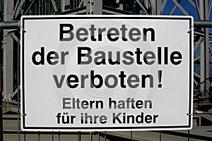 German no entry sign at a building site