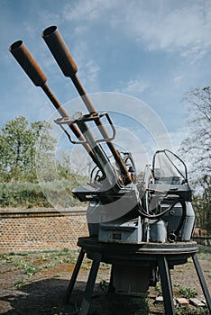 German old rusty green anti-aircraft machine gun