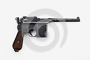 German pistol model 1896/1912 Mauser 712 isolated on white background. 09.08.2020, Rostov region, Russia