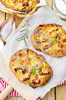 German pizza style tart flambee Swabian Dinnete