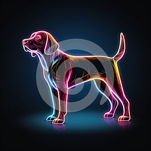 German pointer. Neon outline icon with a light effect