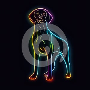 German pointer. Neon outline icon with a light effect