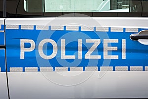 German Polizei Car Label Badge Police Blue Silver Reflective Saf photo