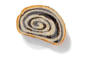 German Poppy Seed Cake Slice on White Background