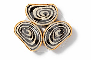 German Poppy Seed Cake Slices, Three on White