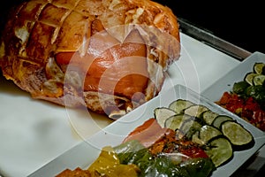 German Pork Hocks with pickles and Sauerkraut photo
