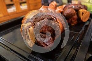 German pork knuckle or Schweinshaxe in baking tray