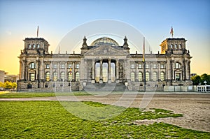 German Reichstag building during the sunrise, Berlin, Germany photo