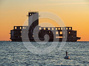 German`s Torpedo Station, ruins from World War 2 at the sunrise