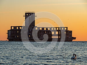 German`s Torpedo Station, ruins from World War 2 at the sunrise