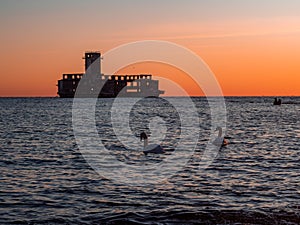 German`s Torpedo Station, ruins from World War 2 at the sunrise