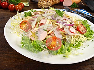 Meat Sausage Salad with Cheese and Onions photo