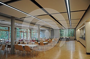 German school Modern school canteen with chairs and tables