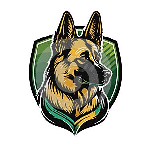 German Shepard dog mascot character logo design with badges photo