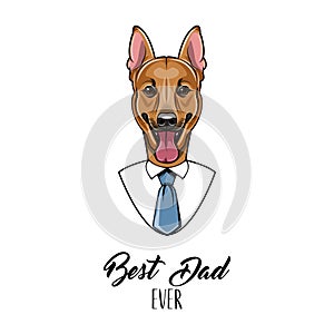 German Shepherd dad. Fathers day greeting card. Best dad ever lettering. Mens shirt, Necktie. Vector.