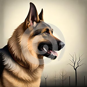 German shepherd dog with aggressive look. Generative AI.