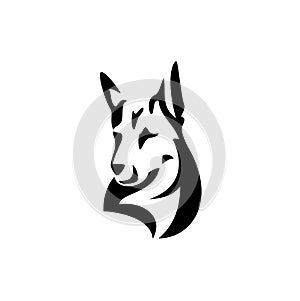 German shepherd dog black and white vector head simple outline