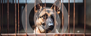 German Shepherd dog boarding at kennel facility. Concept Kennel Boarding, German Shepherd, Pet Care, Dog Accommodations, Kennel