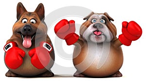 German shepherd dog and English bulldog - 3D Illustration